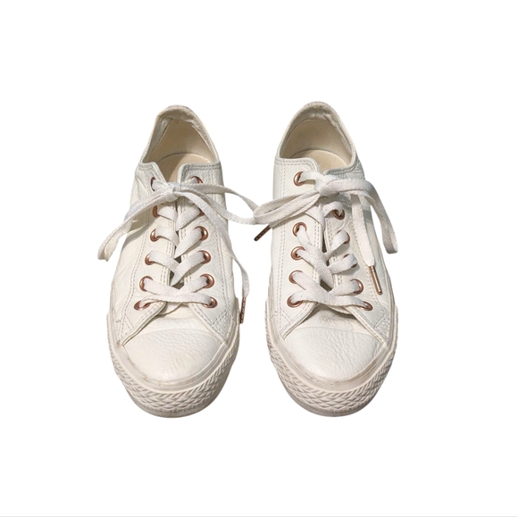 Ivory & Rose Gold Leather Converse Sneakers Women's Size 8 - Picture 1 of 6